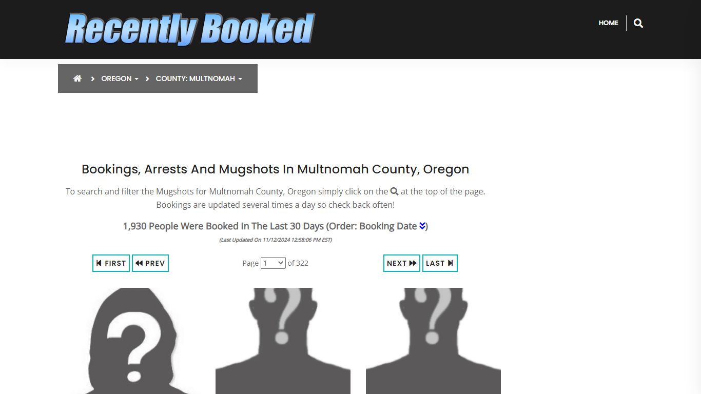 Bookings, Arrests and Mugshots in Multnomah County, Oregon