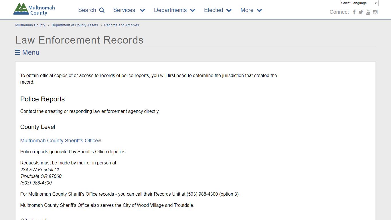 Law Enforcement Records - Multnomah County