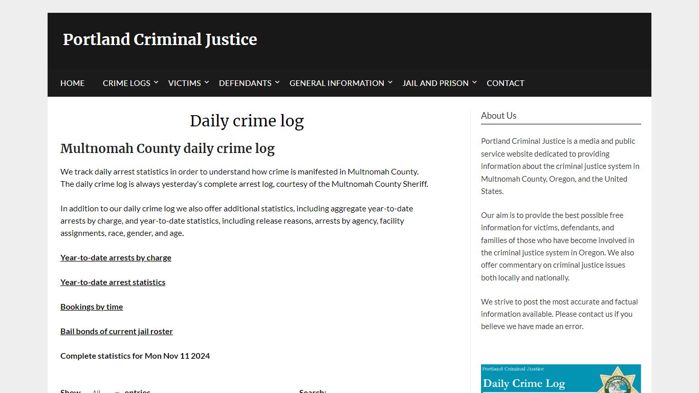 Daily crime log - Portland Criminal Justice