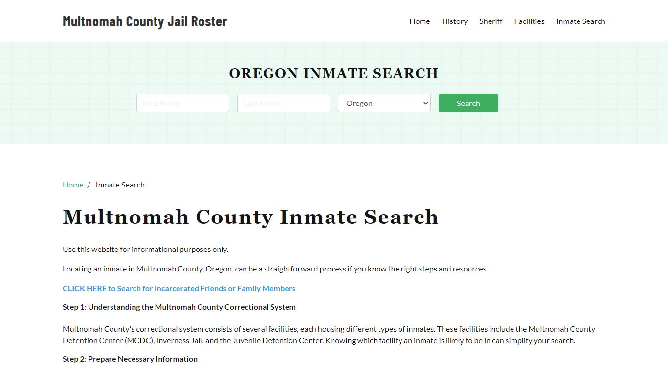 Multnomah County, OR Detainee Lookup