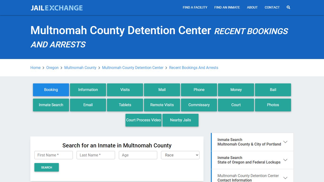 Multnomah County Detention Center Recent Bookings And Arrests